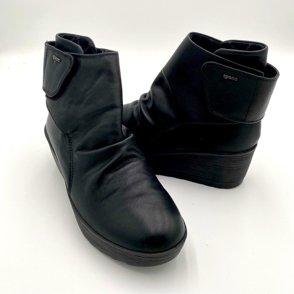 IGI&CO Women's Leather‎ Wedge Heeled Ankle Booties Boots Shoes Black 6.5 (NWOT)